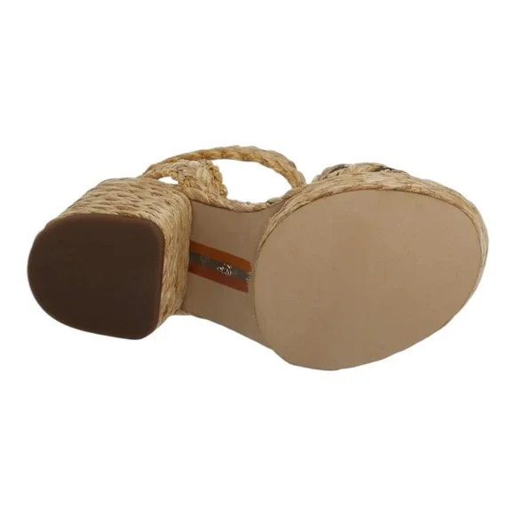 Sam‎ Edelman Iliana Sand Raffia Platform Sandals Women's Size 5M Woven Heel - Picture 4 of 10